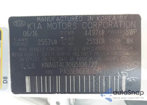 2016 Kia Optima Lx из США, поврежденный, VIN KNAGT4L30G5106722